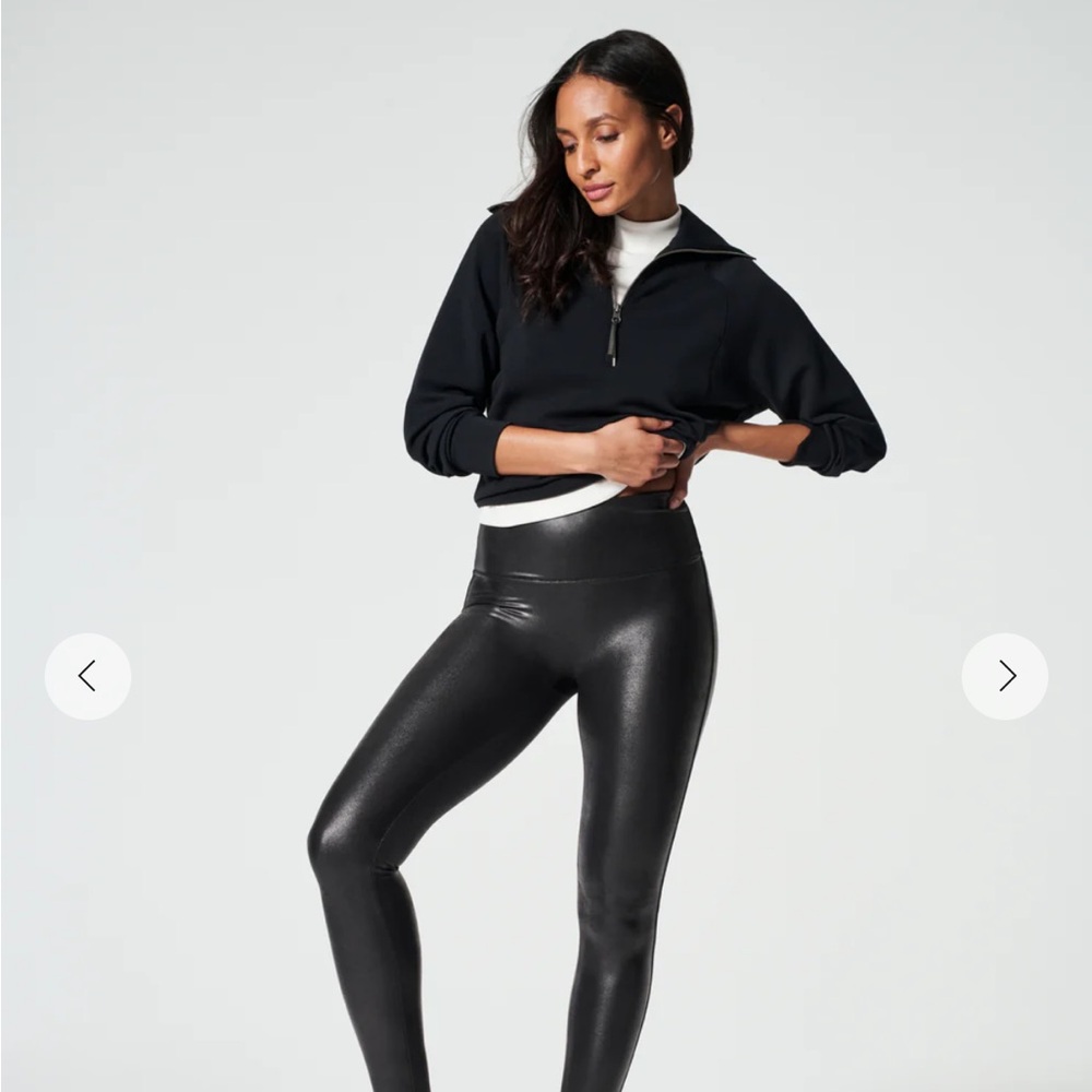 Spanx Shape Faux Leather High-Waisted Black Leggings size M